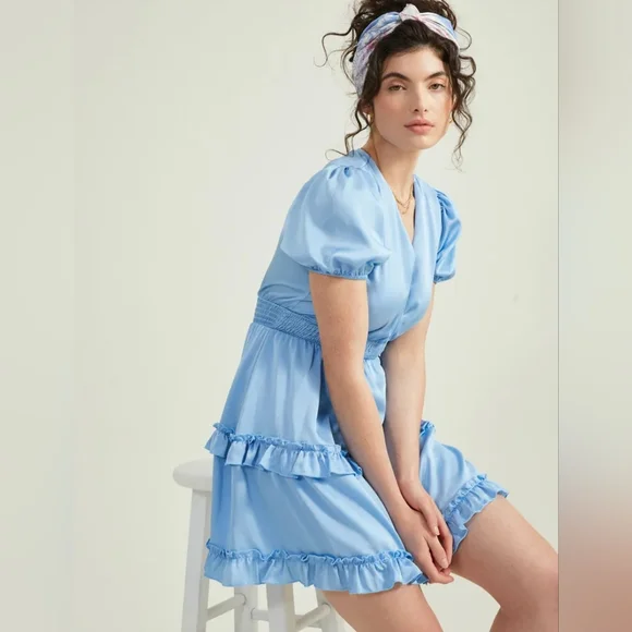 princess polly baby blue dress Altar'd State Maxi Dress Women Medium Springvale Satin Floral Wrap Blue  Fancy